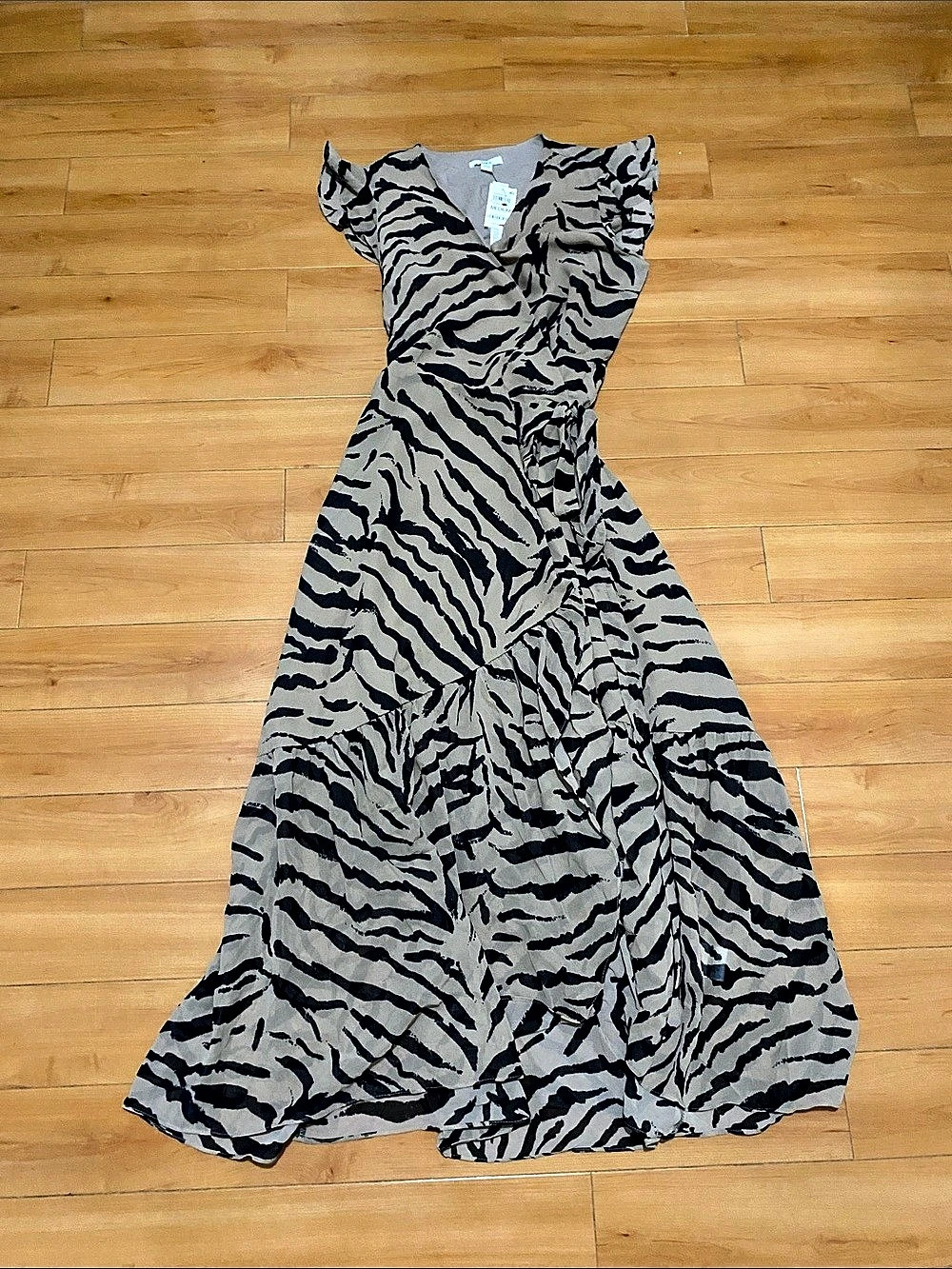 Bar III Alana Zebra Print Wrap Maxi Dress Black & Beige Medium NWT